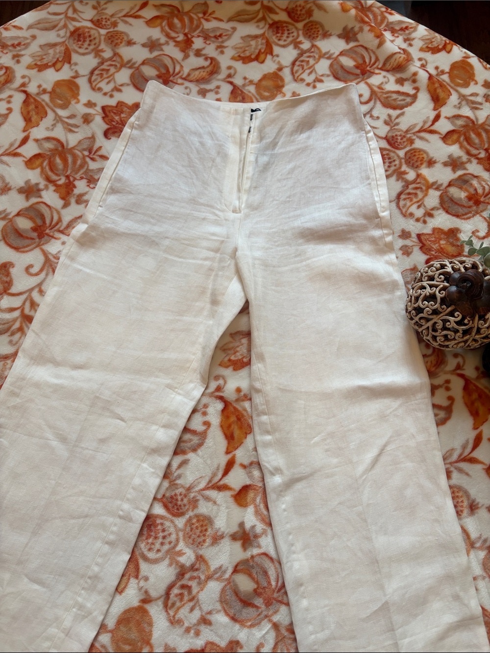 Massimo Dutti Cream Linen Wide-Leg Pants size 4